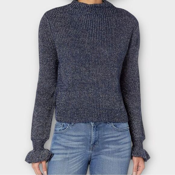 BB Dakota Mock Neck Sweater in Blue Sparkle Women’s Size XS NWOT - Picture 1 of 9